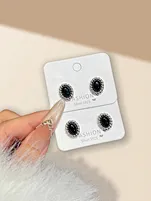 Twist Frame Oval Black Stone Stud Earrings S925 Sterling Silver Minimalist Elegant Earrings for Women Daily Wear